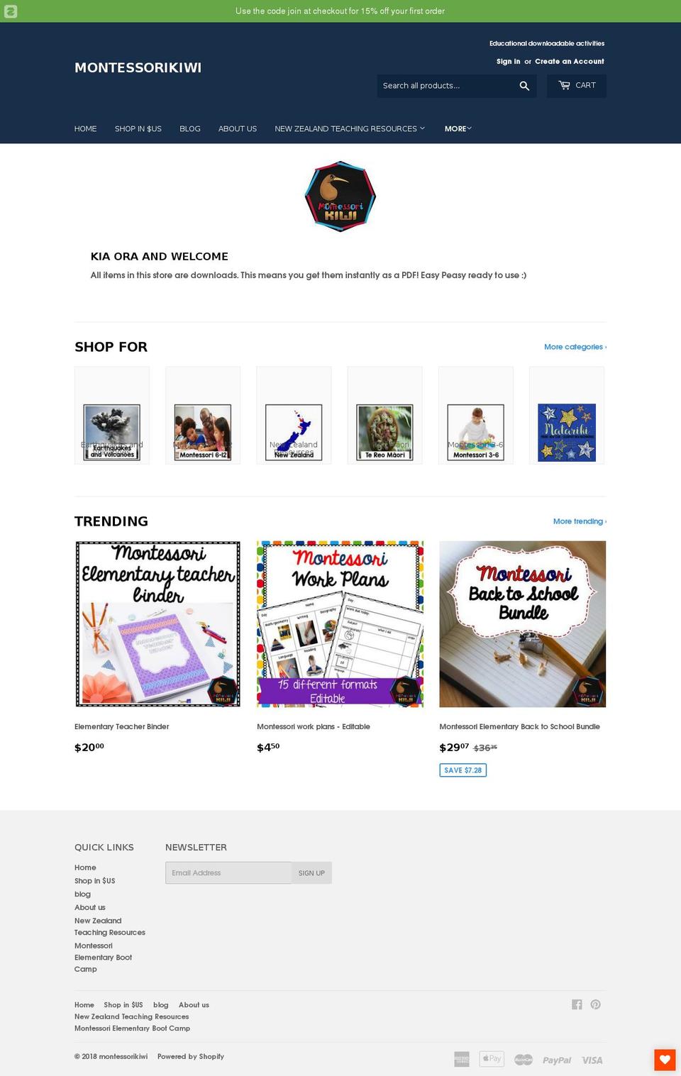 montessorikiwi.com — Shopify storefront screenshot