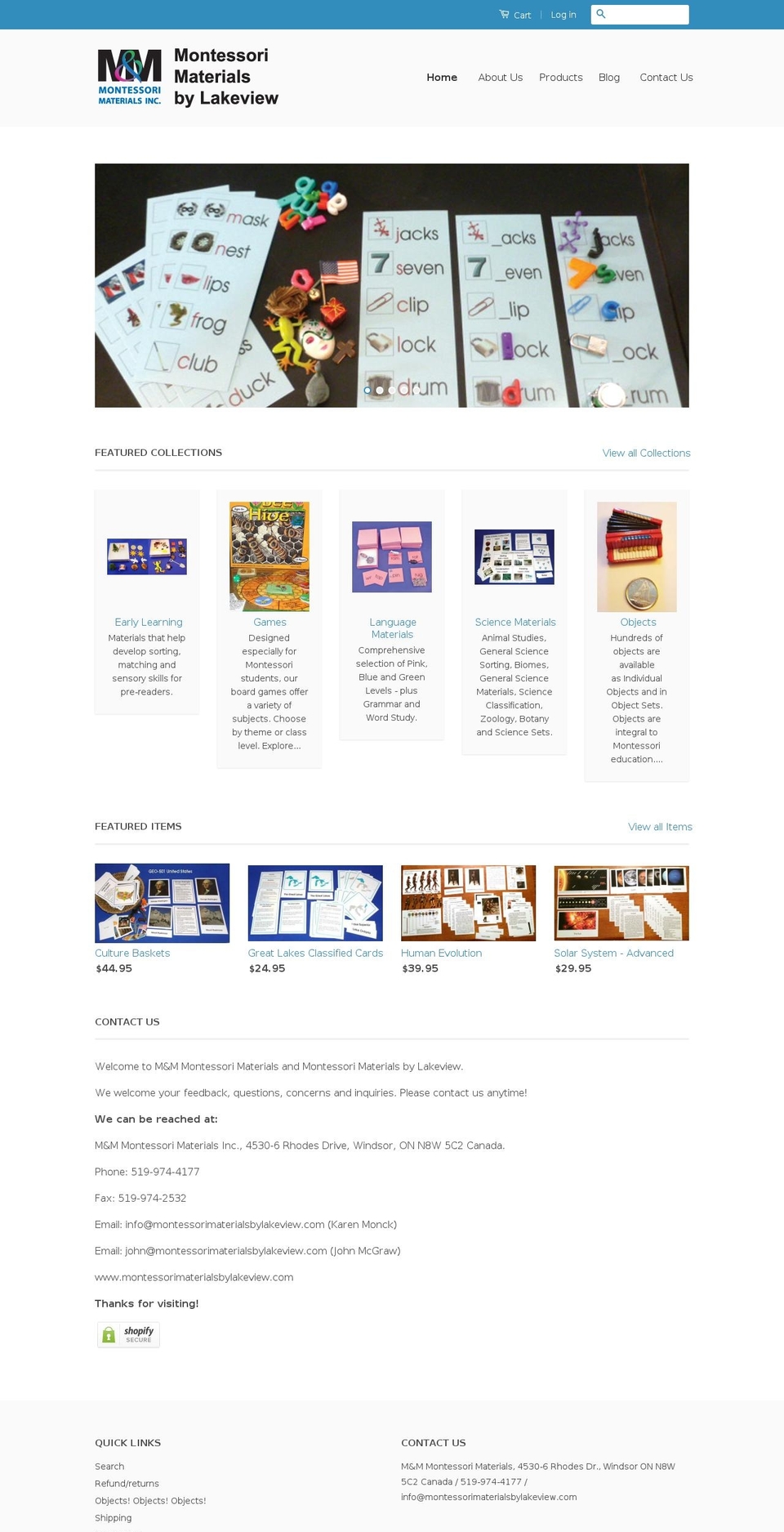 montessorimaterialsbylakeview.com shopify website screenshot