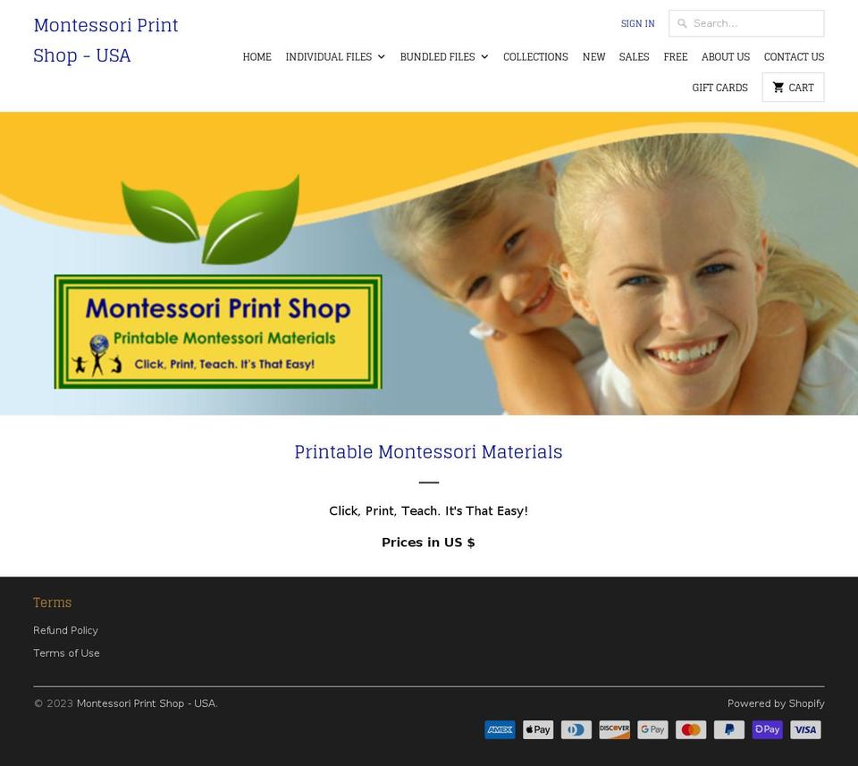 montessoriprintshopusa.com — Shopify storefront screenshot