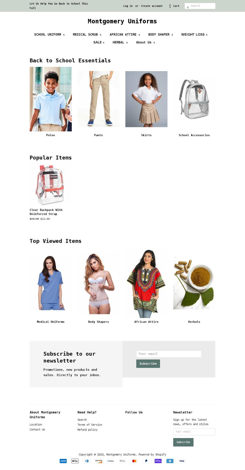 montgomeryuniforms.com shopify website screenshot