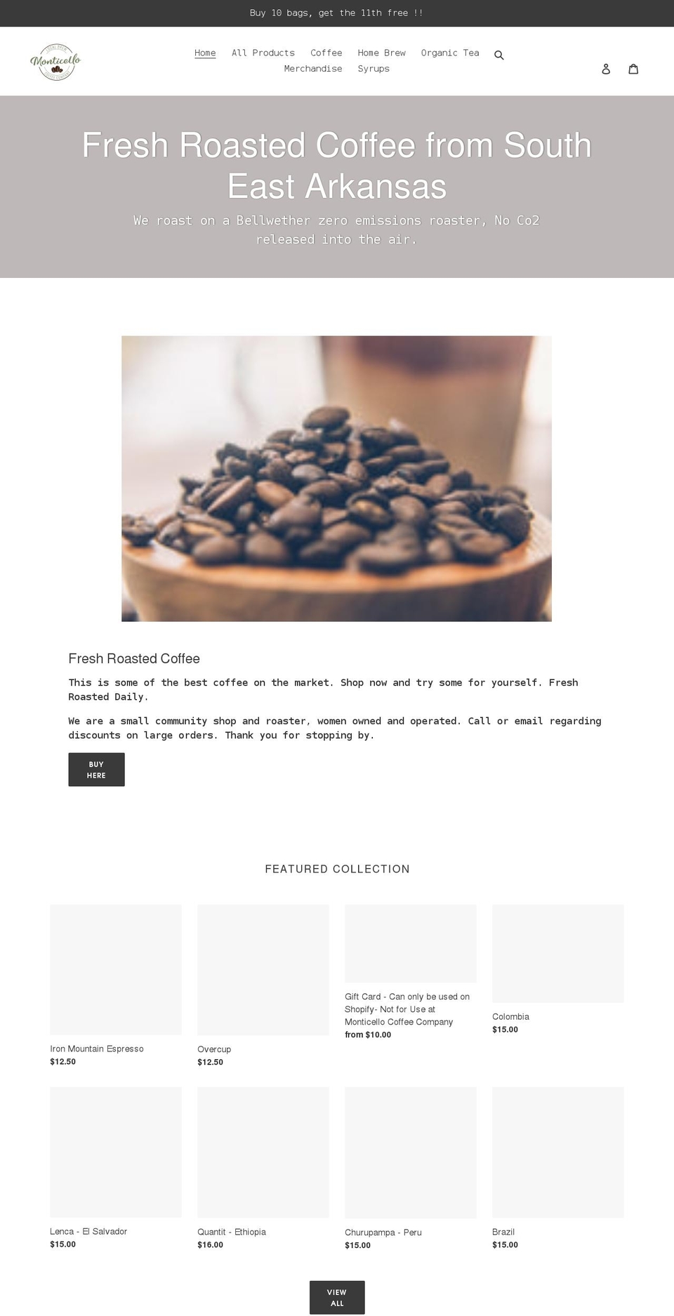 monticello-coffee-roasters.myshopify.com shopify website screenshot