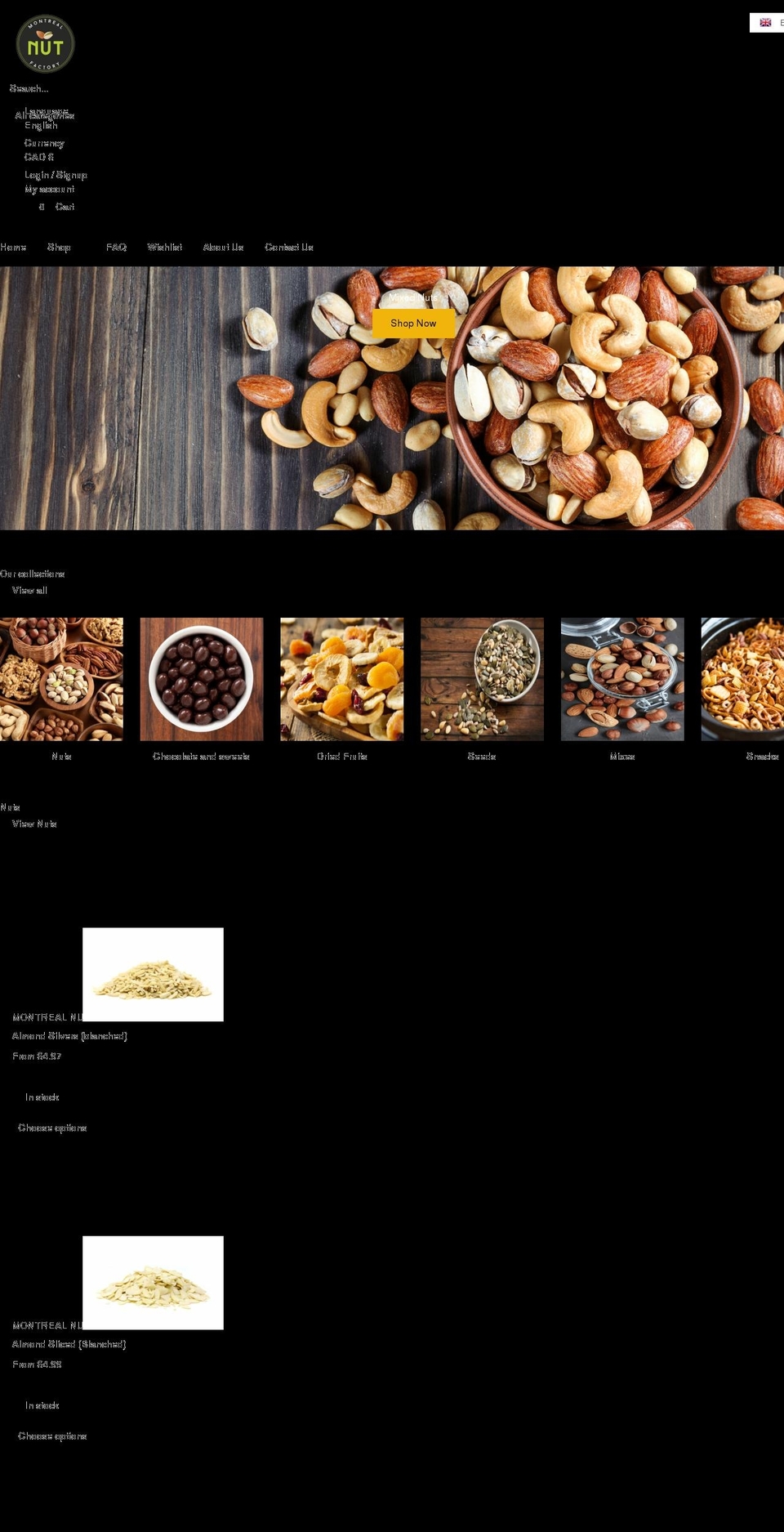 montrealnutfactory.com shopify website screenshot