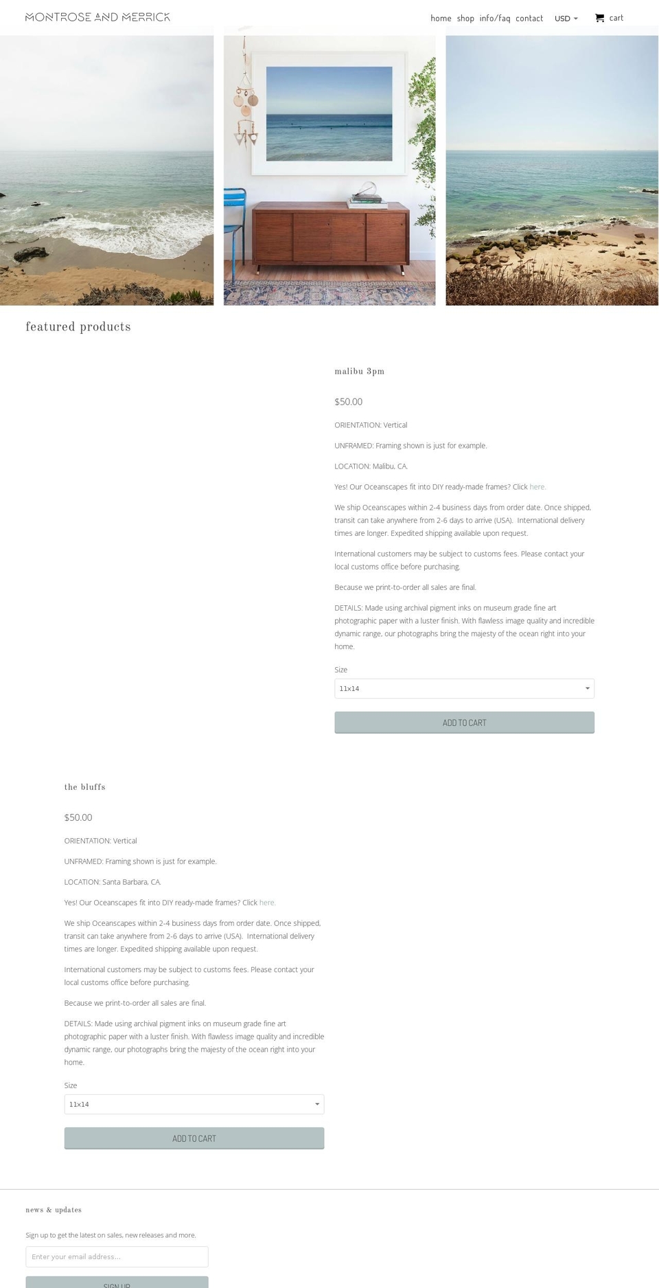 montroseandmerrick.com shopify website screenshot