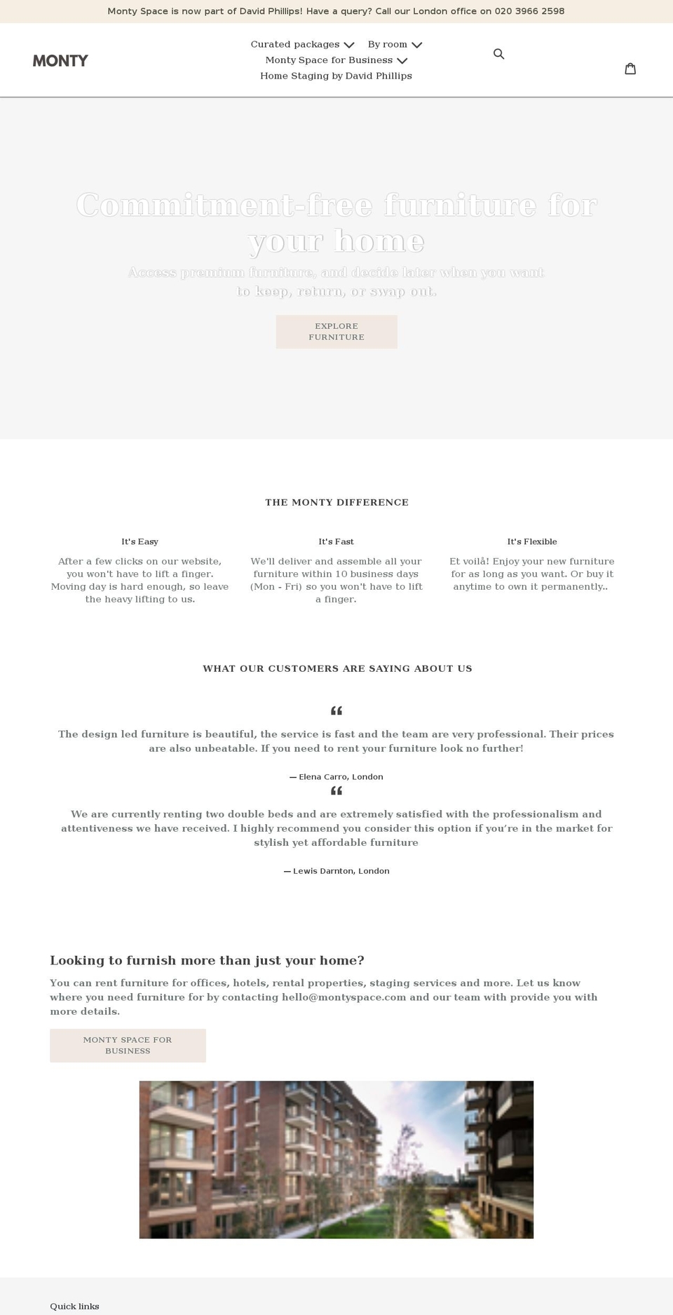 montyspace.com shopify website screenshot