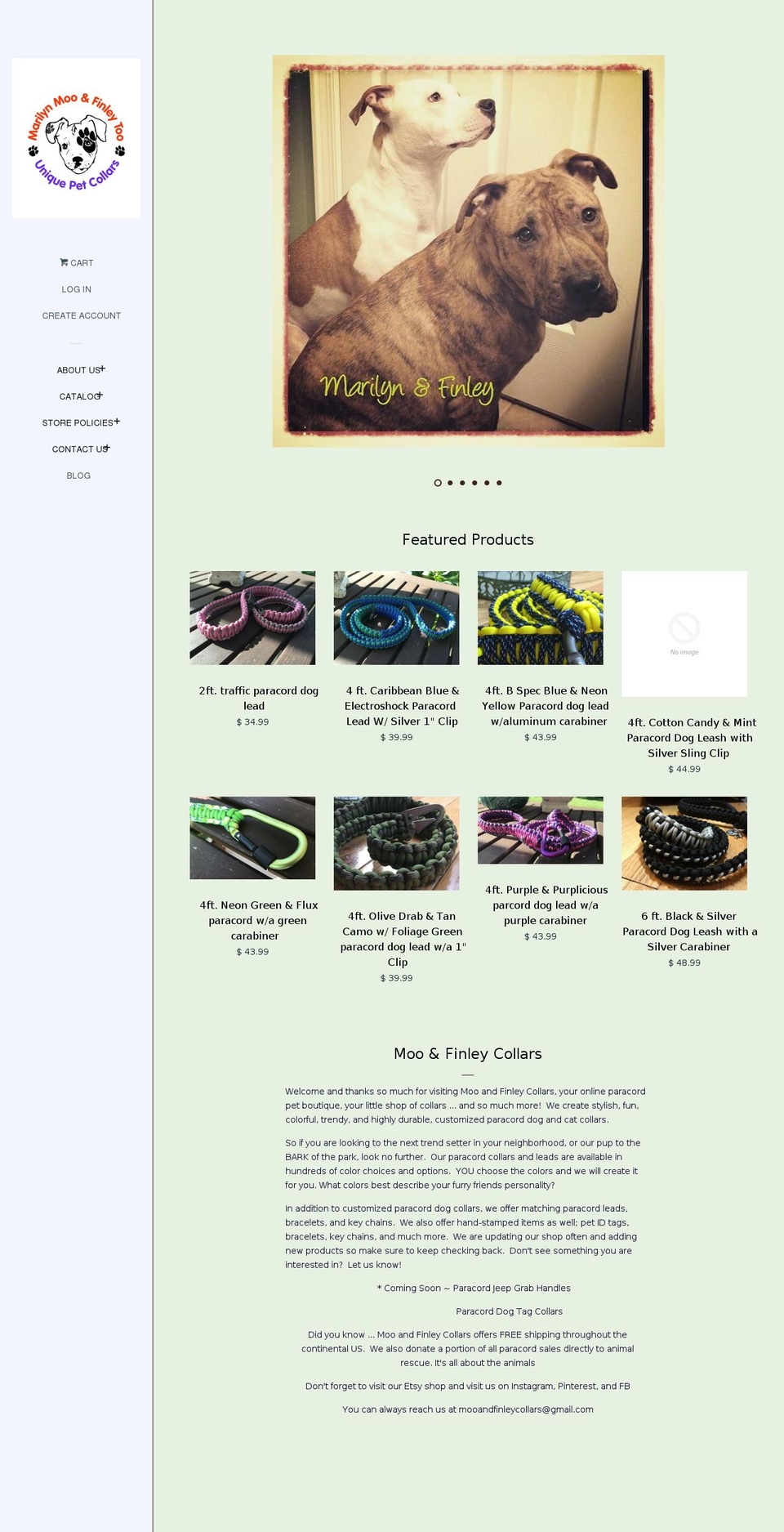 mooandfinleycollars.com shopify website screenshot