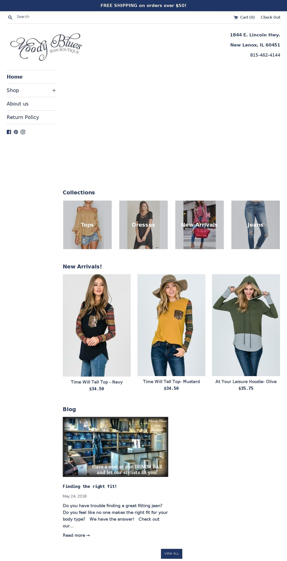 moodybluesboutique.com shopify website screenshot