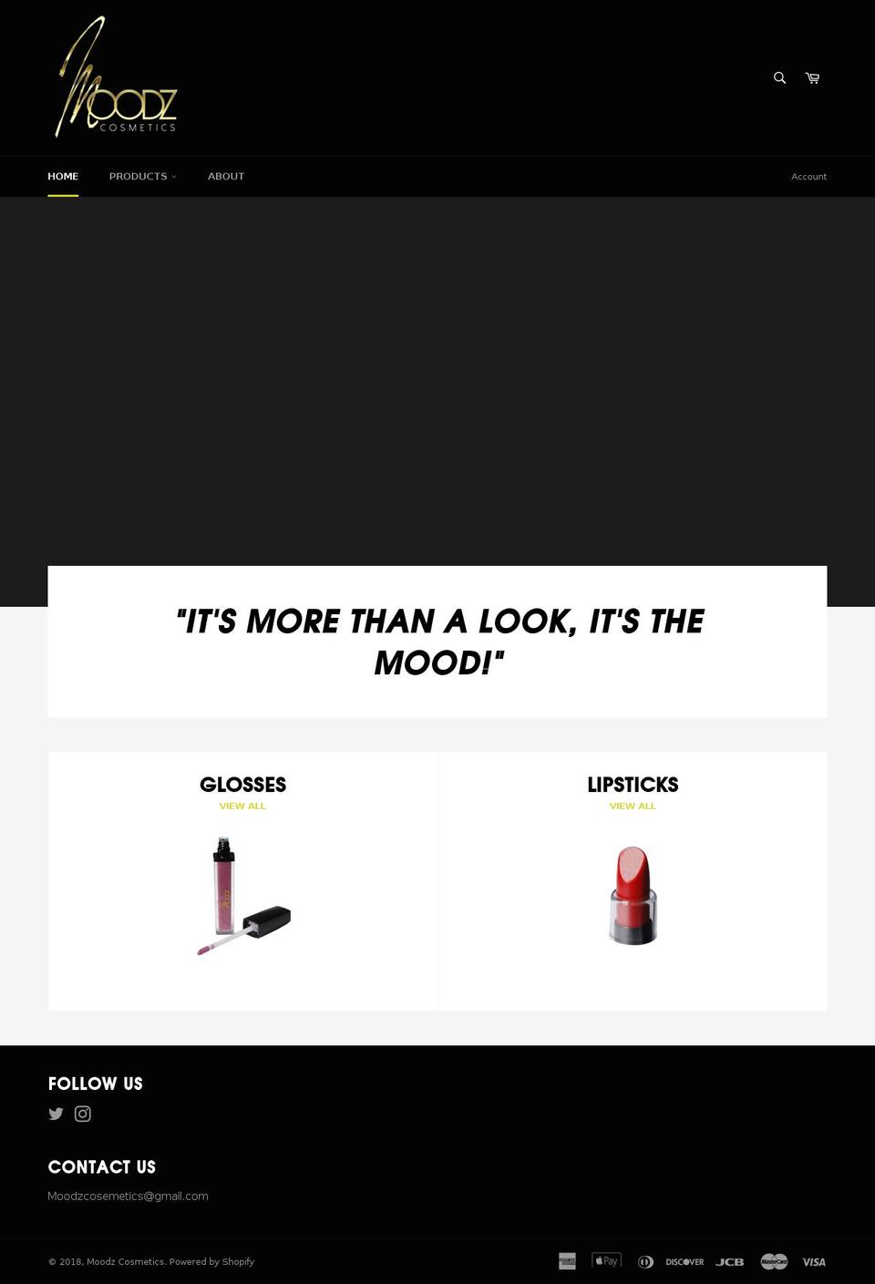 moodzcosmetics.com — Shopify storefront screenshot