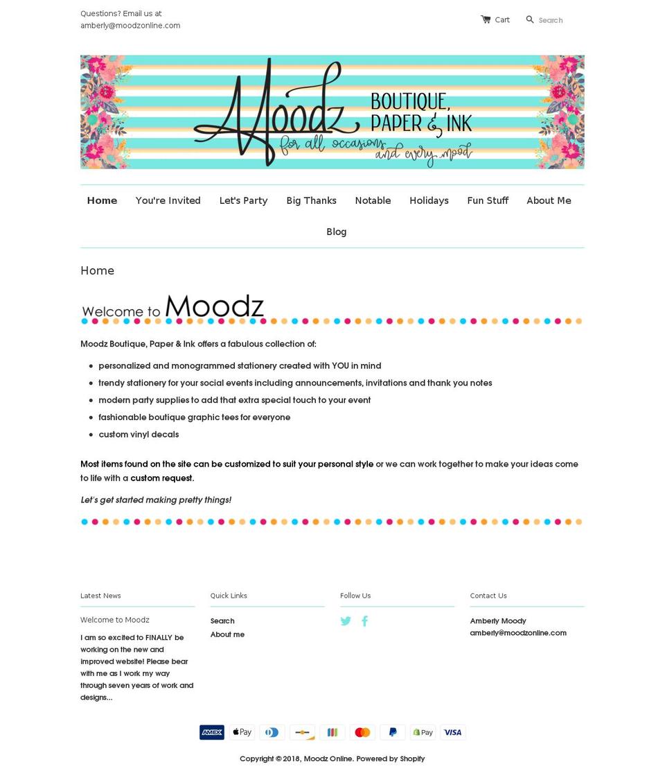 moodzonline.com shopify website screenshot