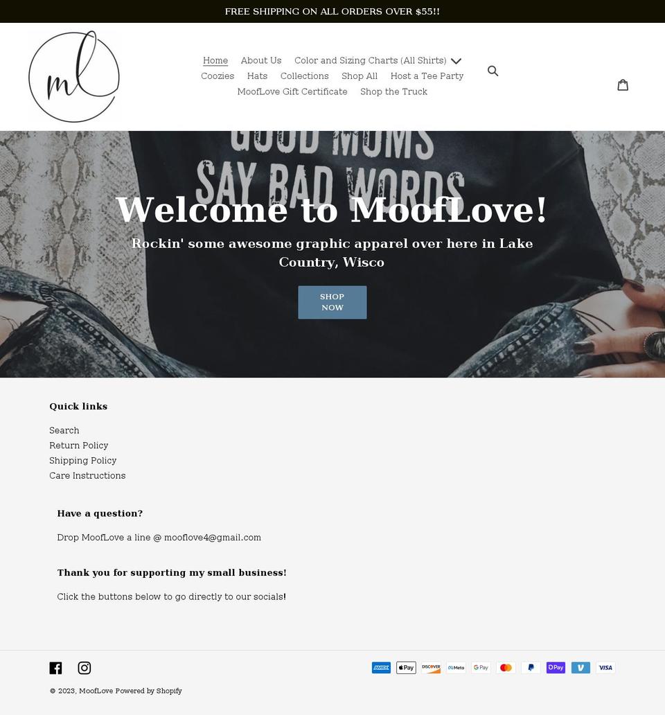 mooflove.com shopify website screenshot