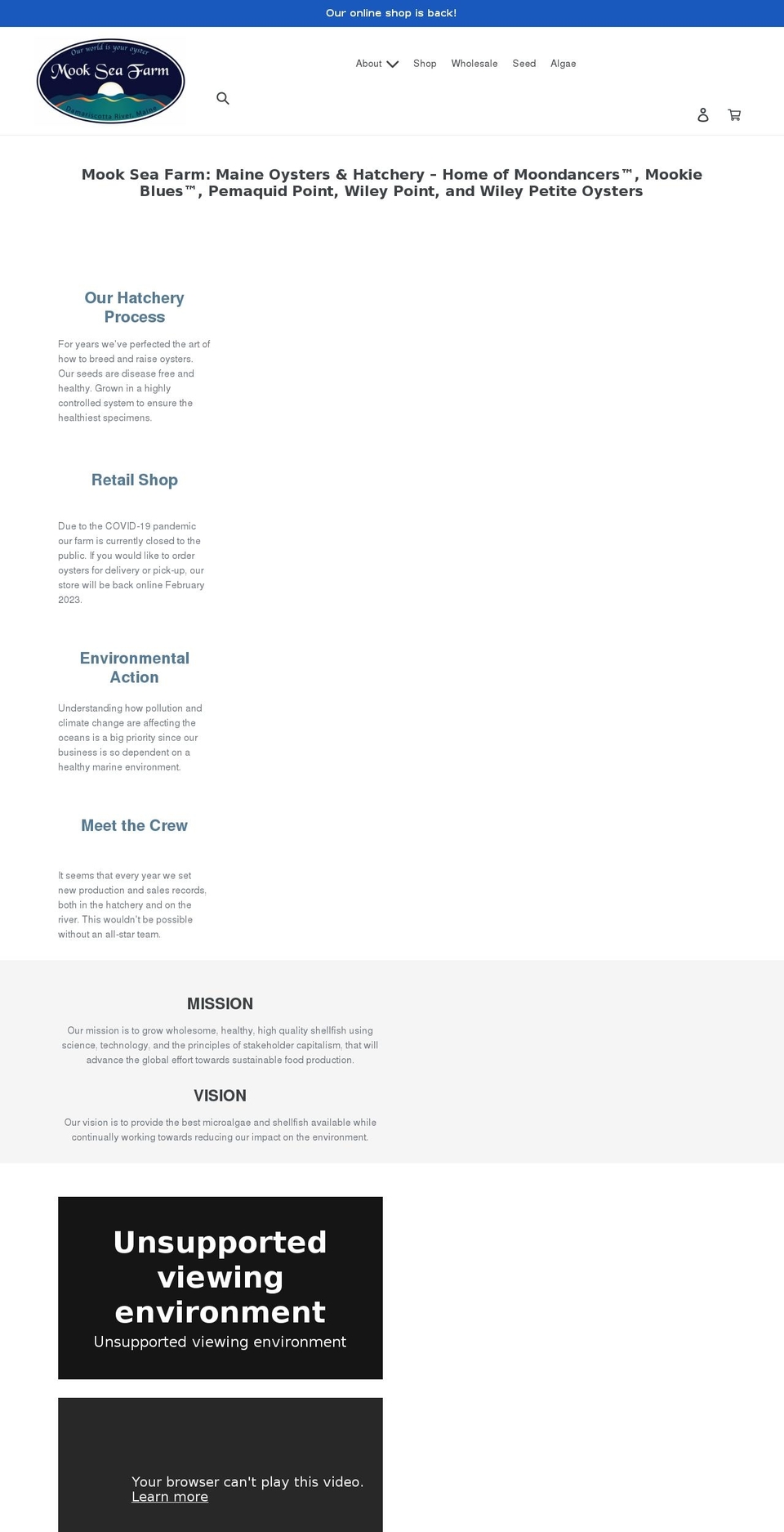 mookseafarm.com shopify website screenshot