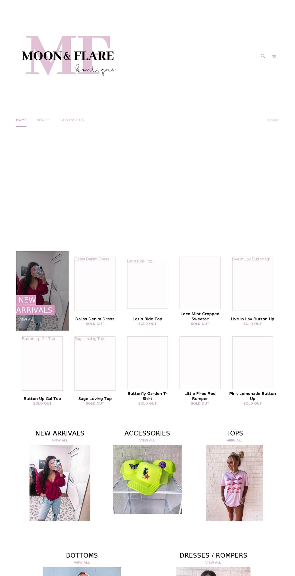 moonandflareboutique.com shopify website screenshot