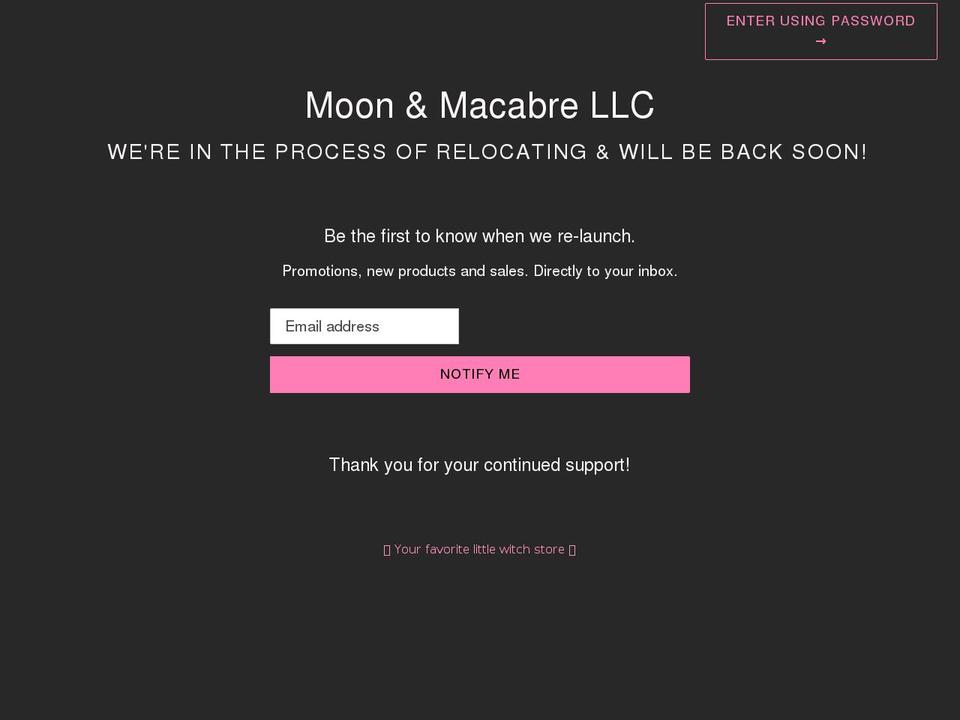 moonandmacabre.com shopify website screenshot