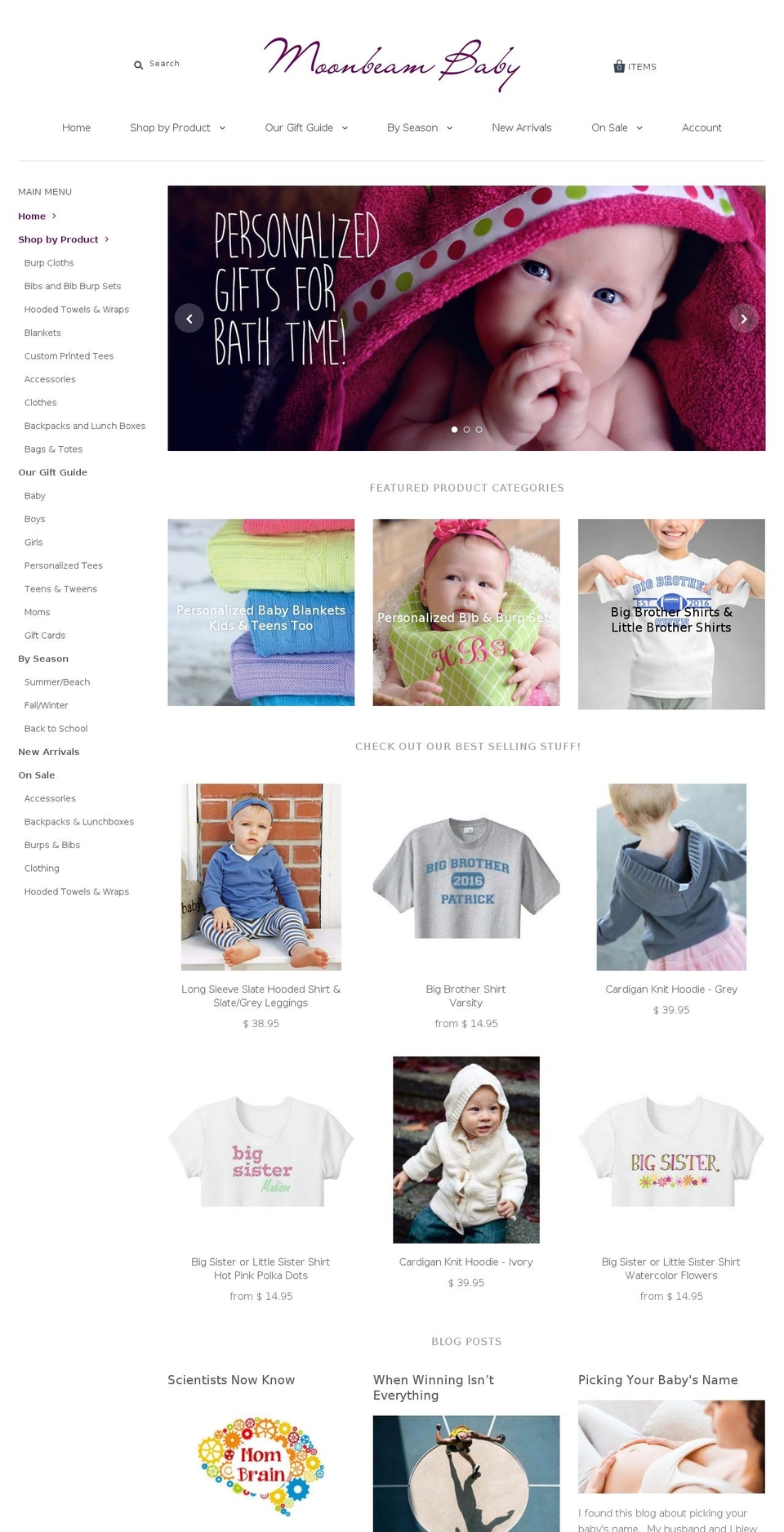 Pacific Shopify theme site example moonbeambaby.com