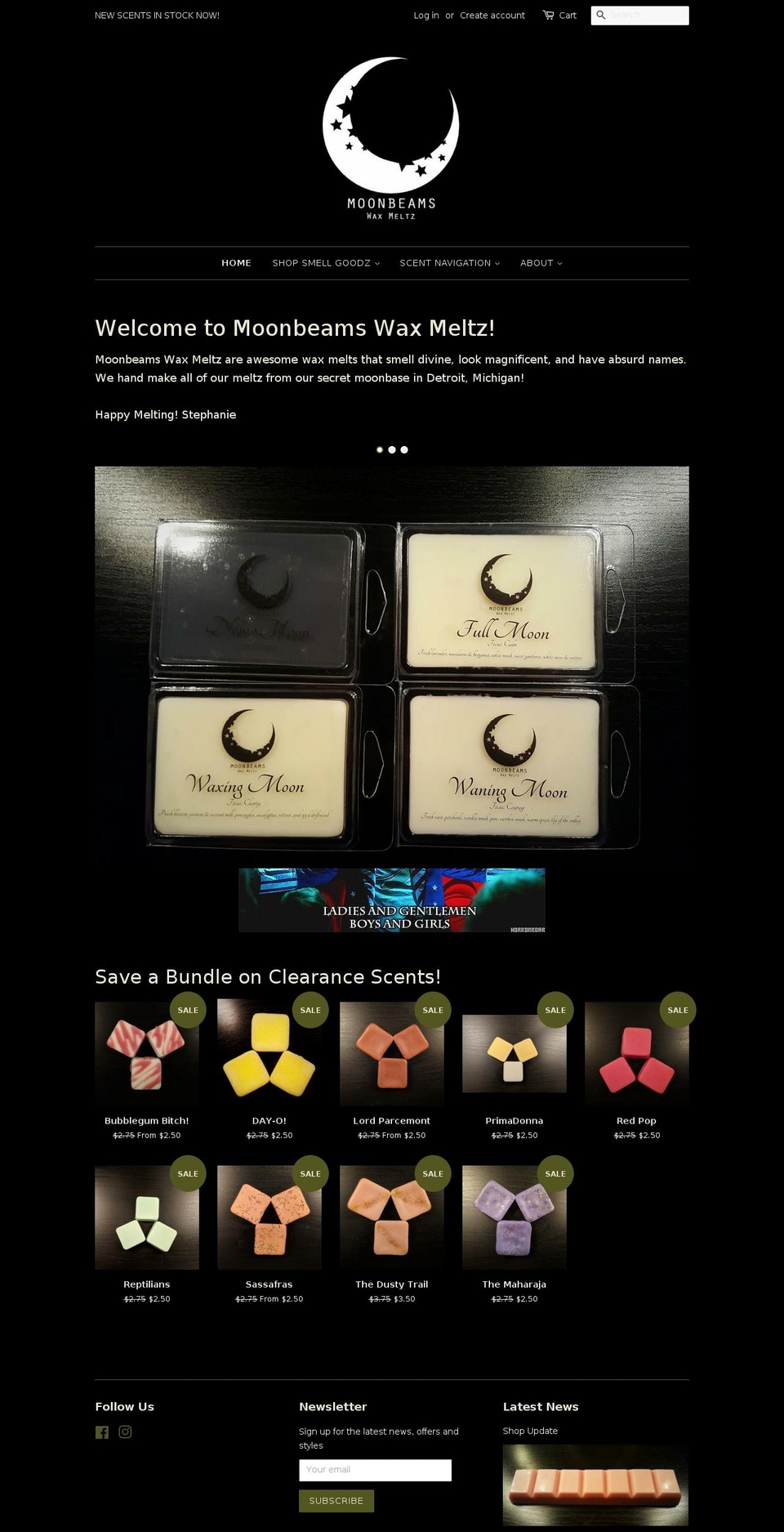 moonbeamswaxmeltz.com shopify website screenshot