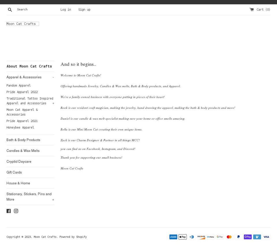 mooncatcrafts.com shopify website screenshot