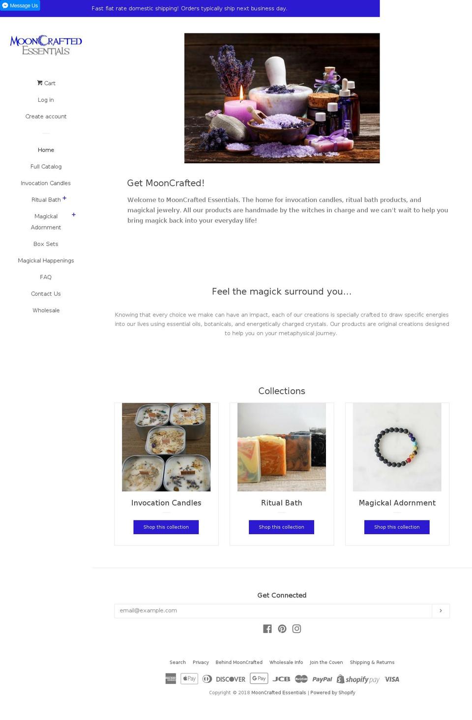 mooncraftedessentials.com — Shopify storefront screenshot