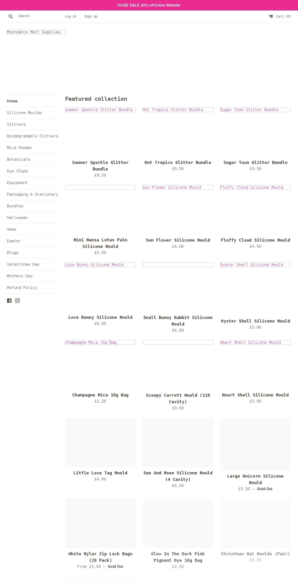 moondancemeltsupplies.co.uk shopify website screenshot