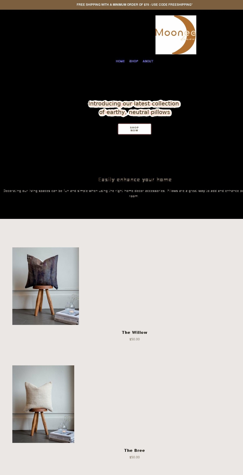 mooneedecor.com shopify website screenshot