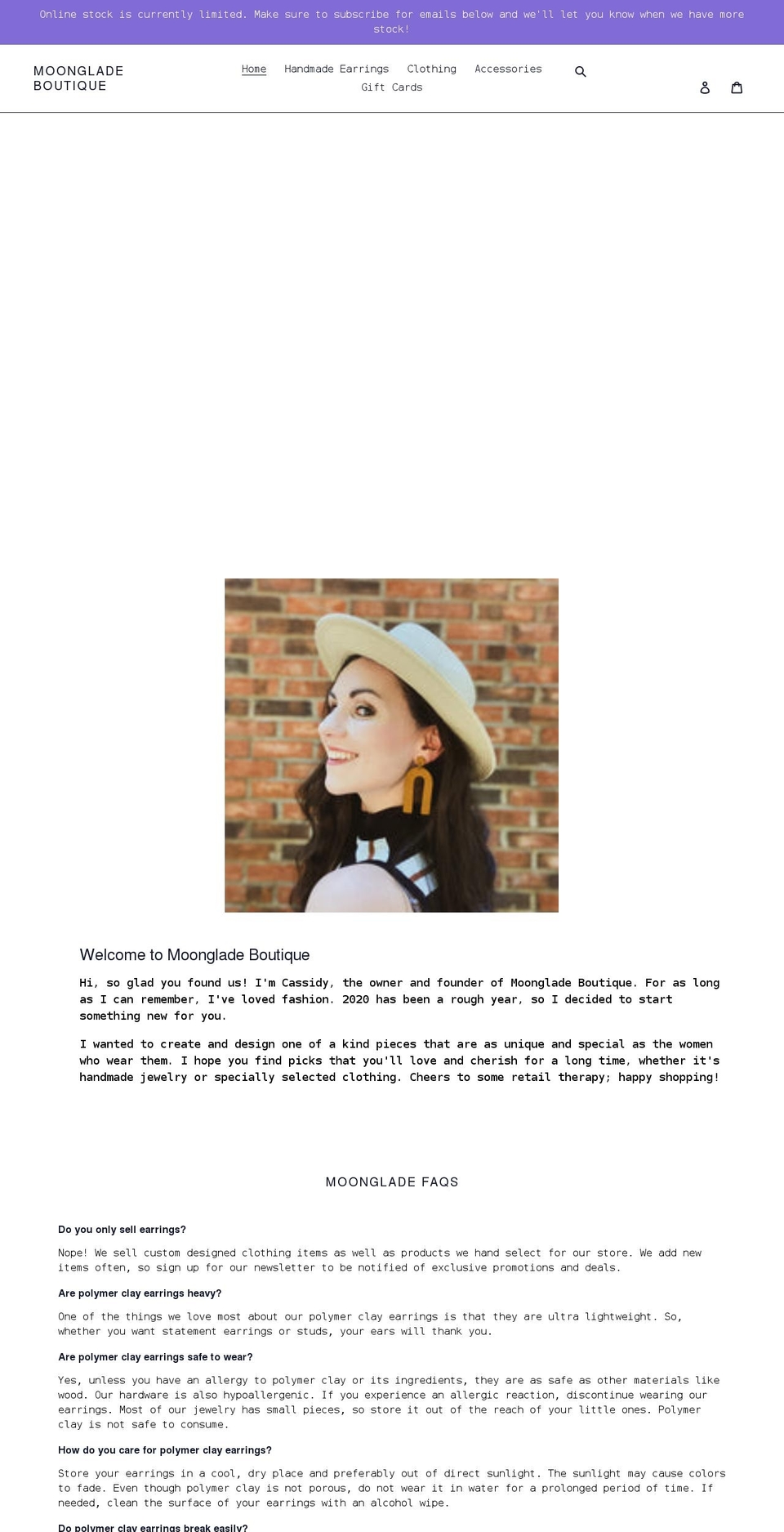 moongladeboutique.com shopify website screenshot