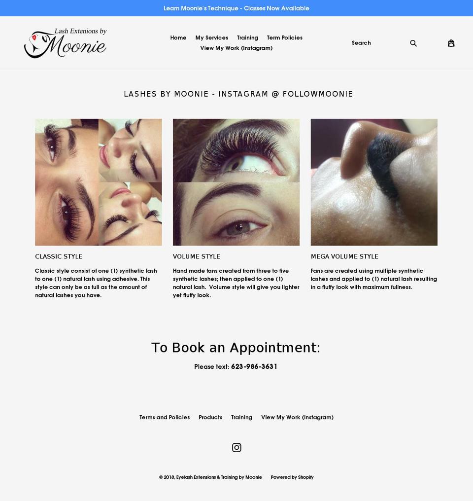 moonielashes.com — Shopify storefront screenshot