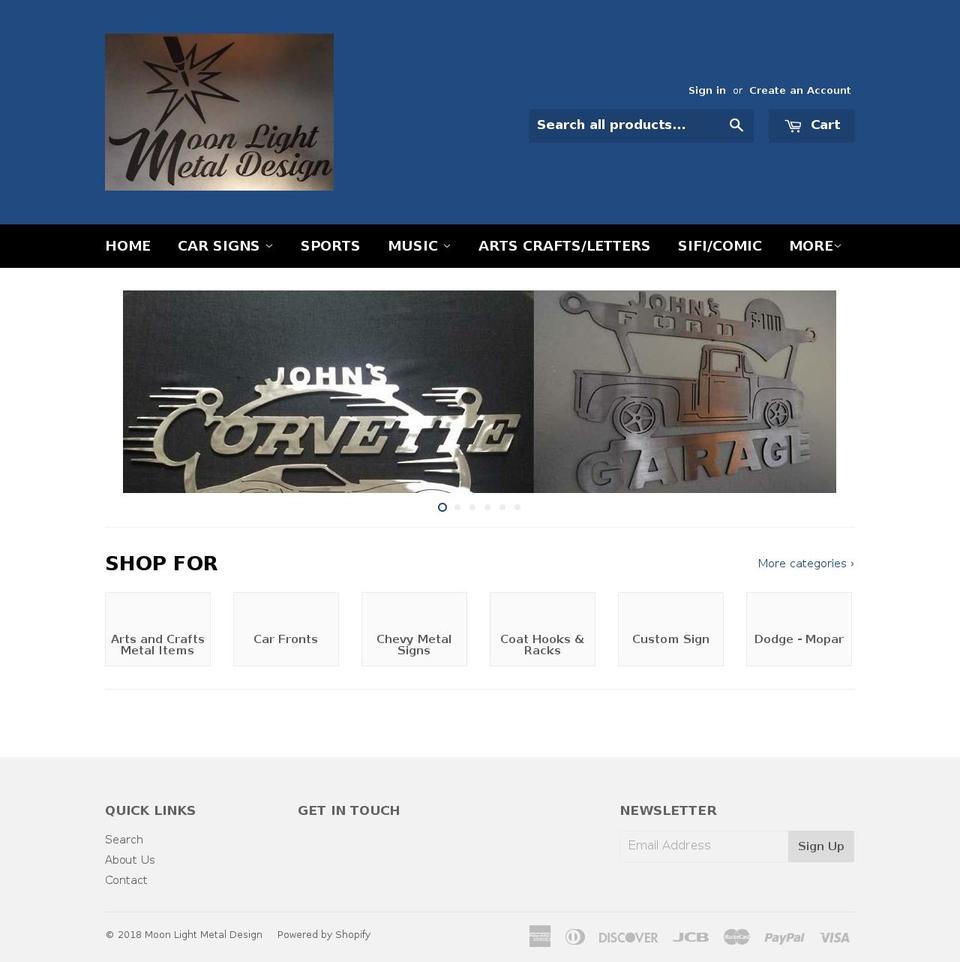 moonlightmetal.com — Shopify storefront screenshot