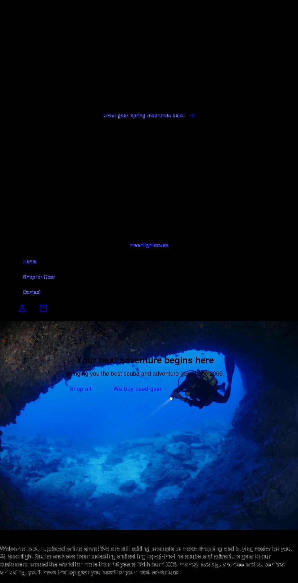 moonlightscuba.com shopify website screenshot