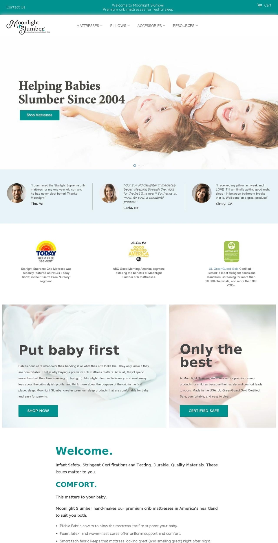 moonlightslumber.com — Shopify storefront screenshot