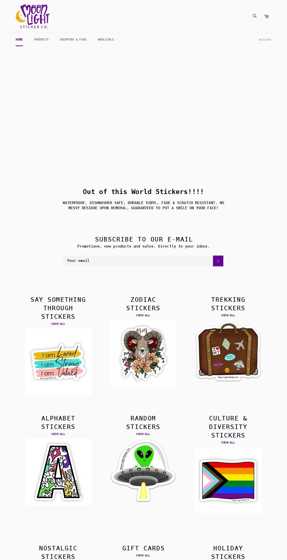 moonlightstickerco.com shopify website screenshot