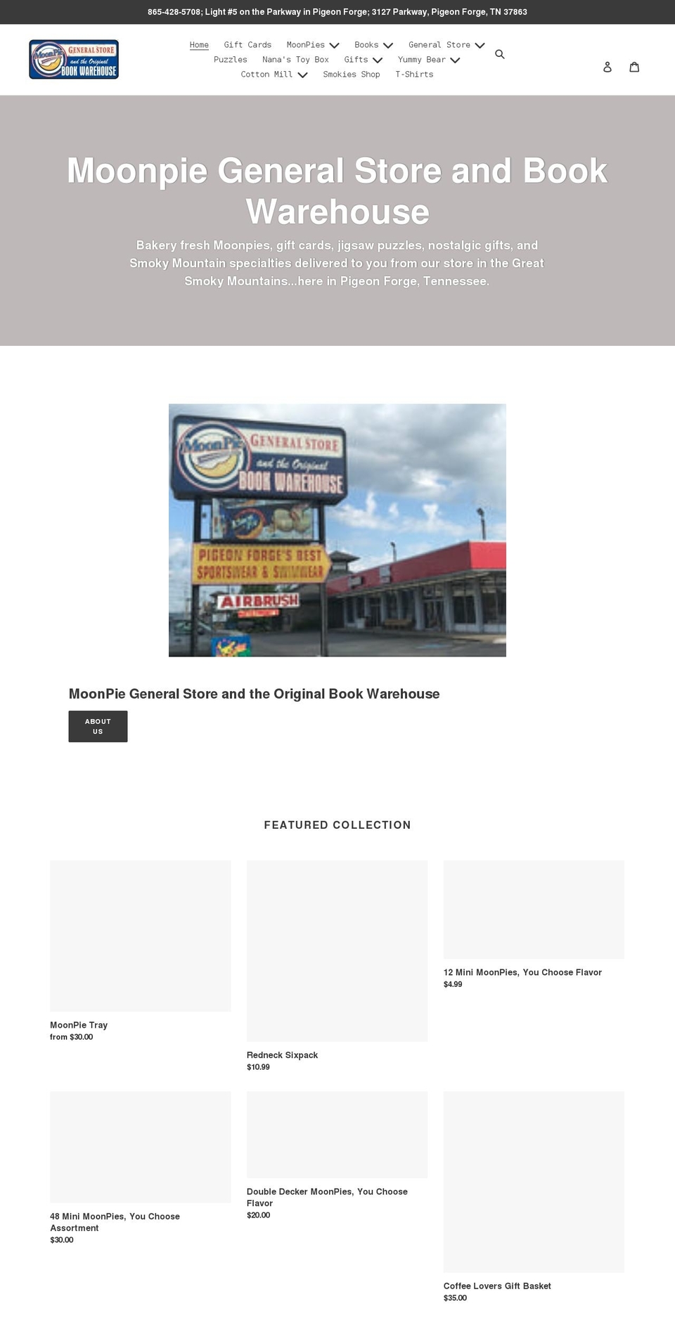 moonpiepigeonforge.com shopify website screenshot