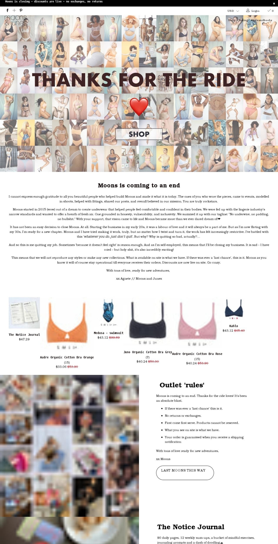 moons-junes.com shopify website screenshot