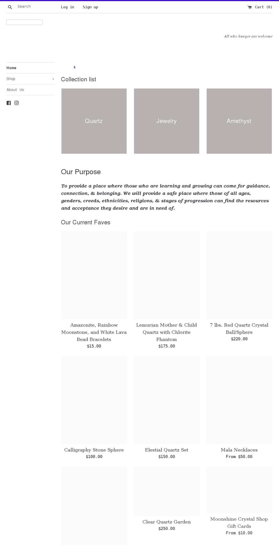 moonshinecrystals.com shopify website screenshot