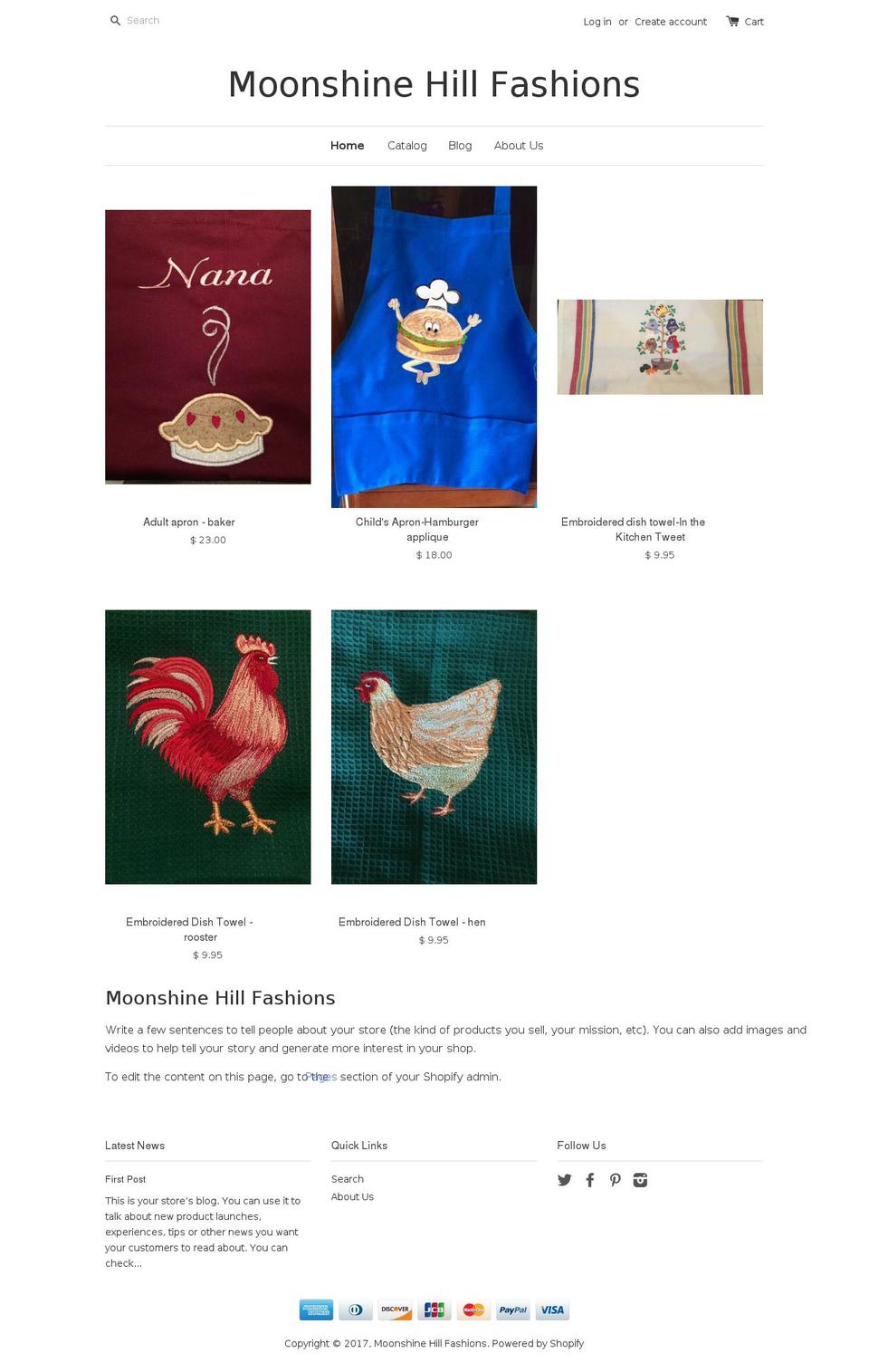 moonshinehillfashions.com shopify website screenshot