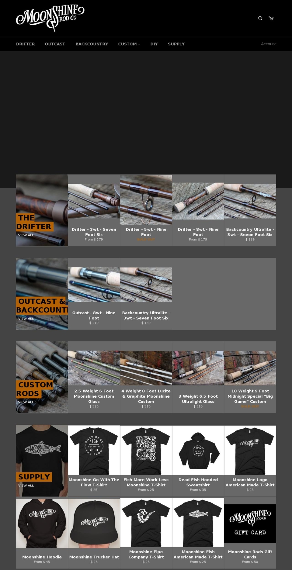 moonshinerods.com shopify website screenshot