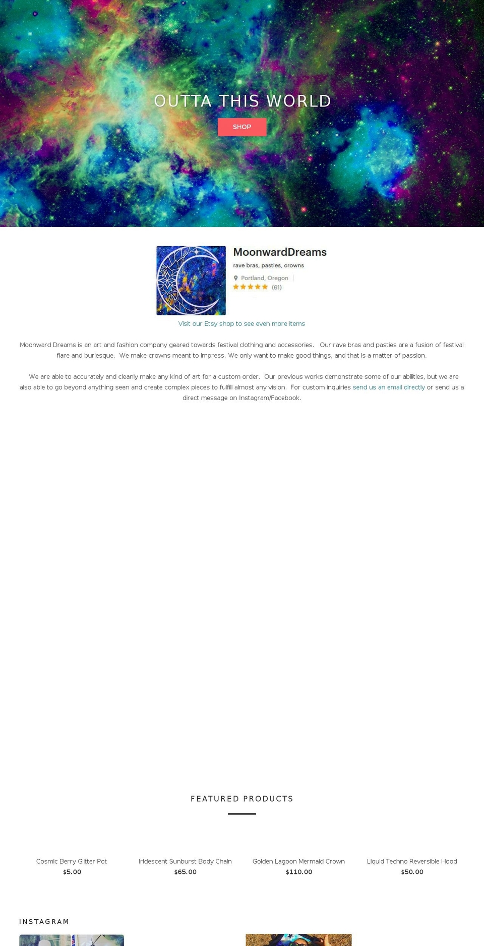 moonwarddreams.com shopify website screenshot
