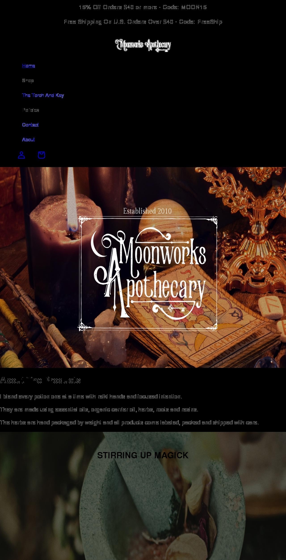 moonworksapothecary.com shopify website screenshot