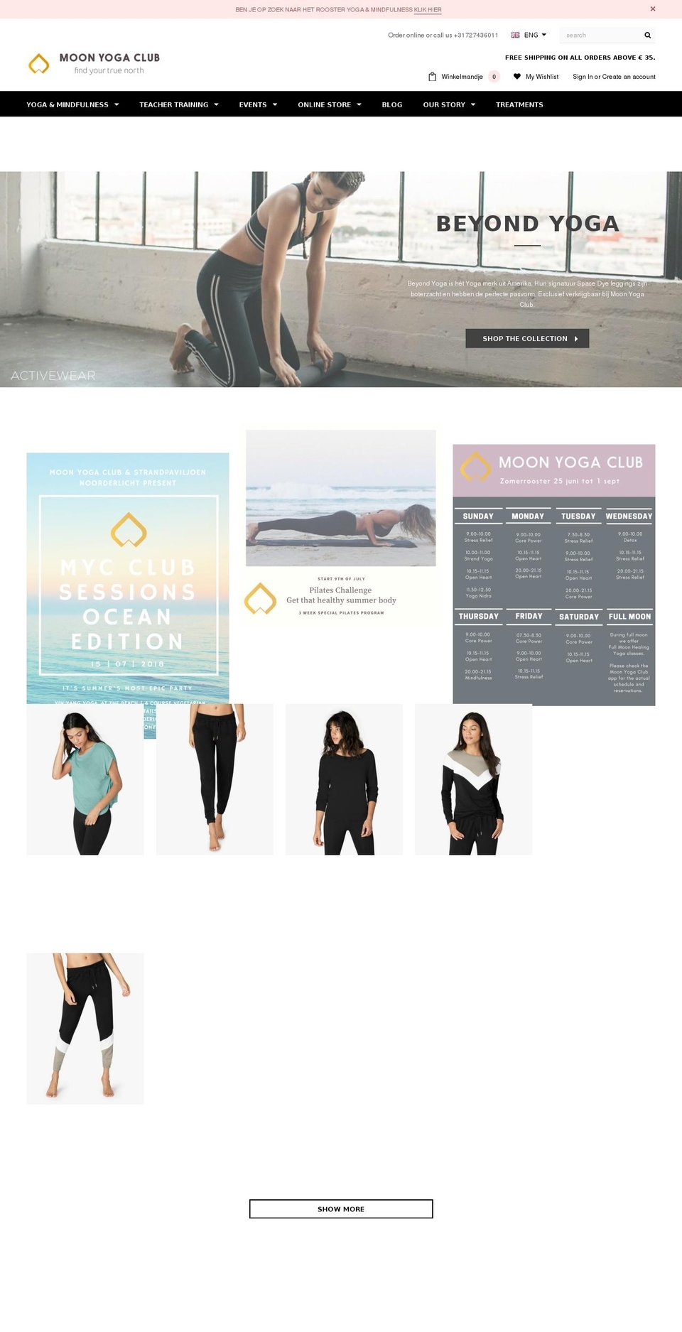 moonyogaclub.com shopify website screenshot