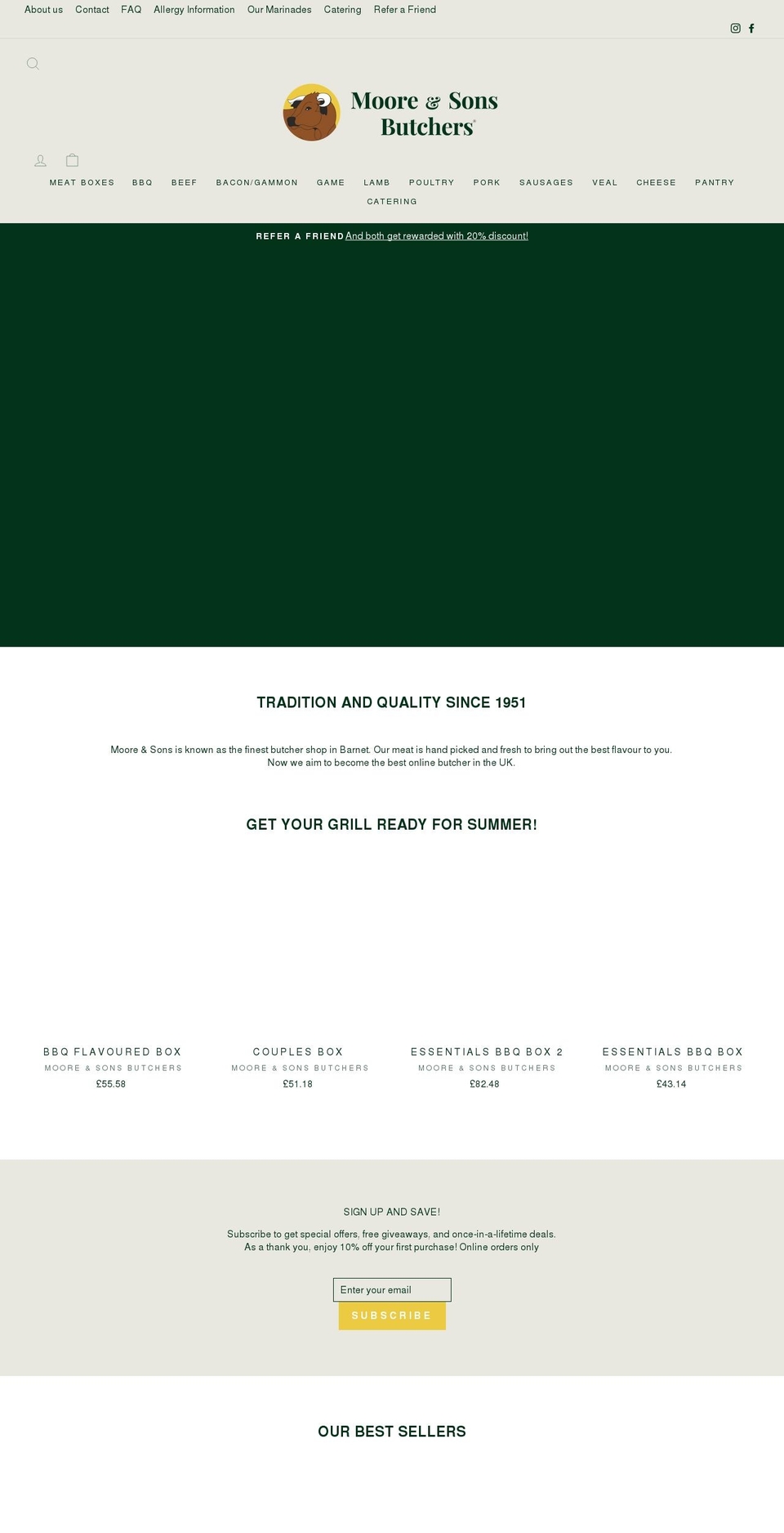 mooreandsonsbutchers.co.uk shopify website screenshot