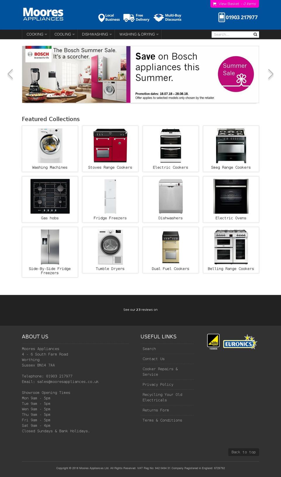 mooresappliances.co.uk shopify website screenshot