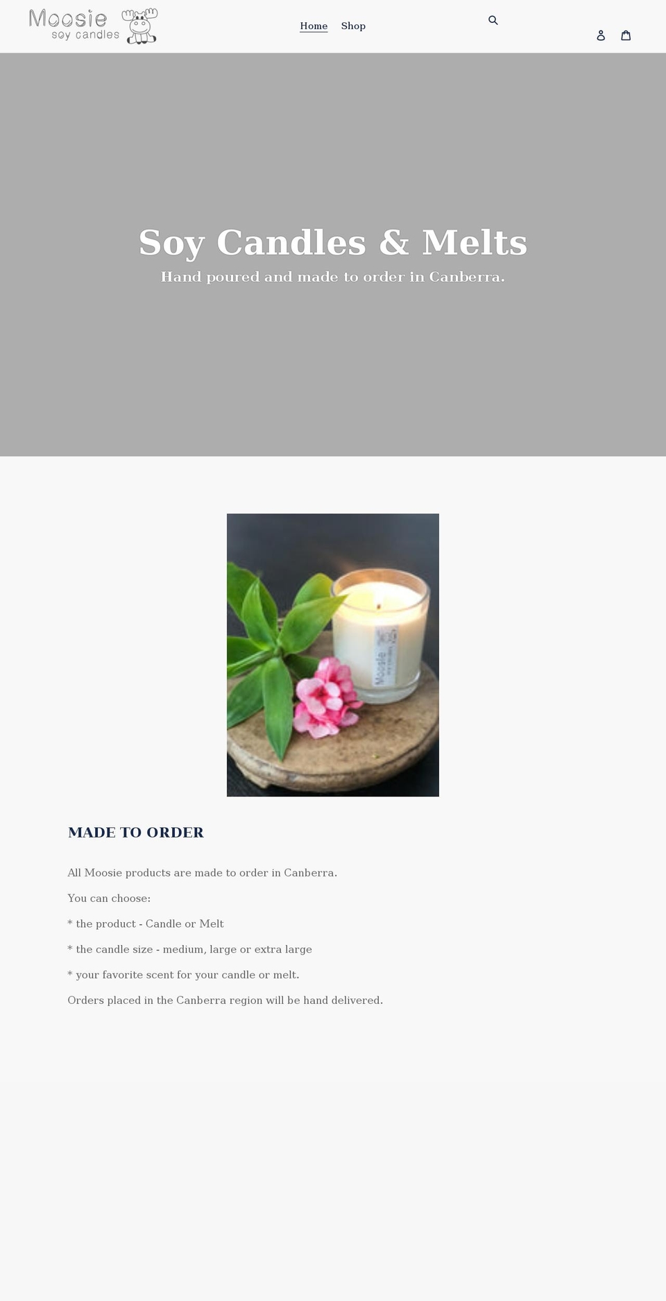 moosiesoycandles.com.au shopify website screenshot