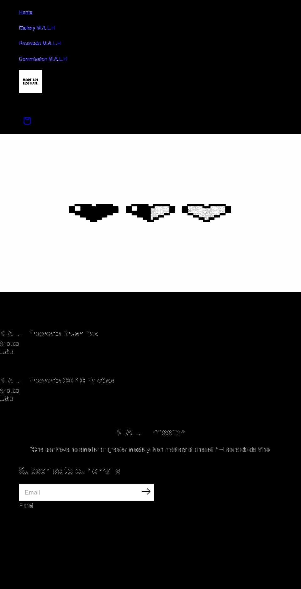 moreartlesshate.com shopify website screenshot