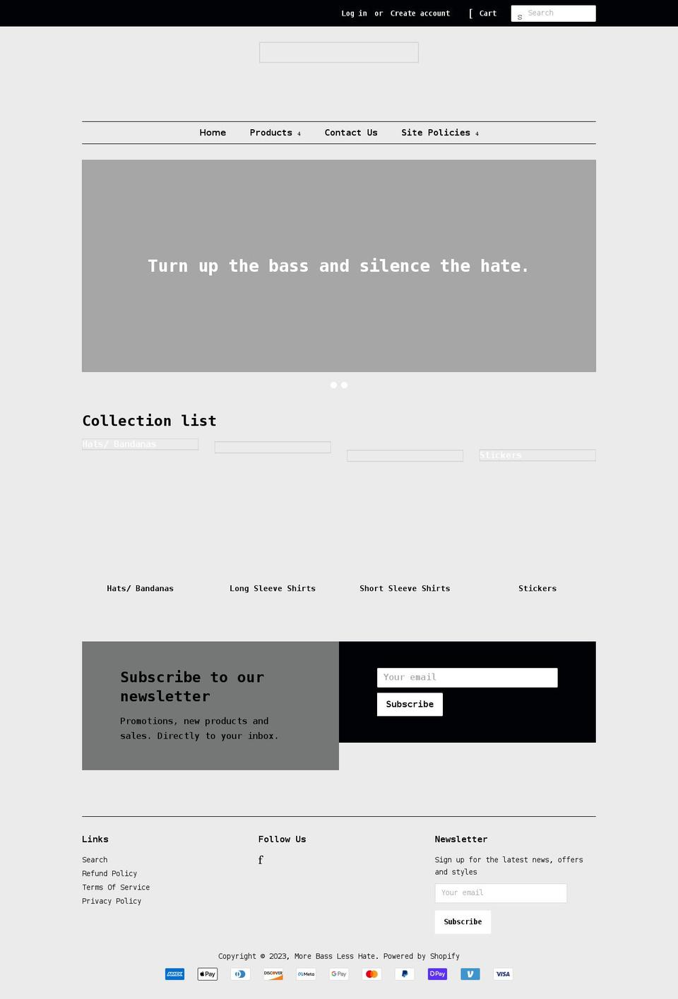 morebasslesshate.com shopify website screenshot