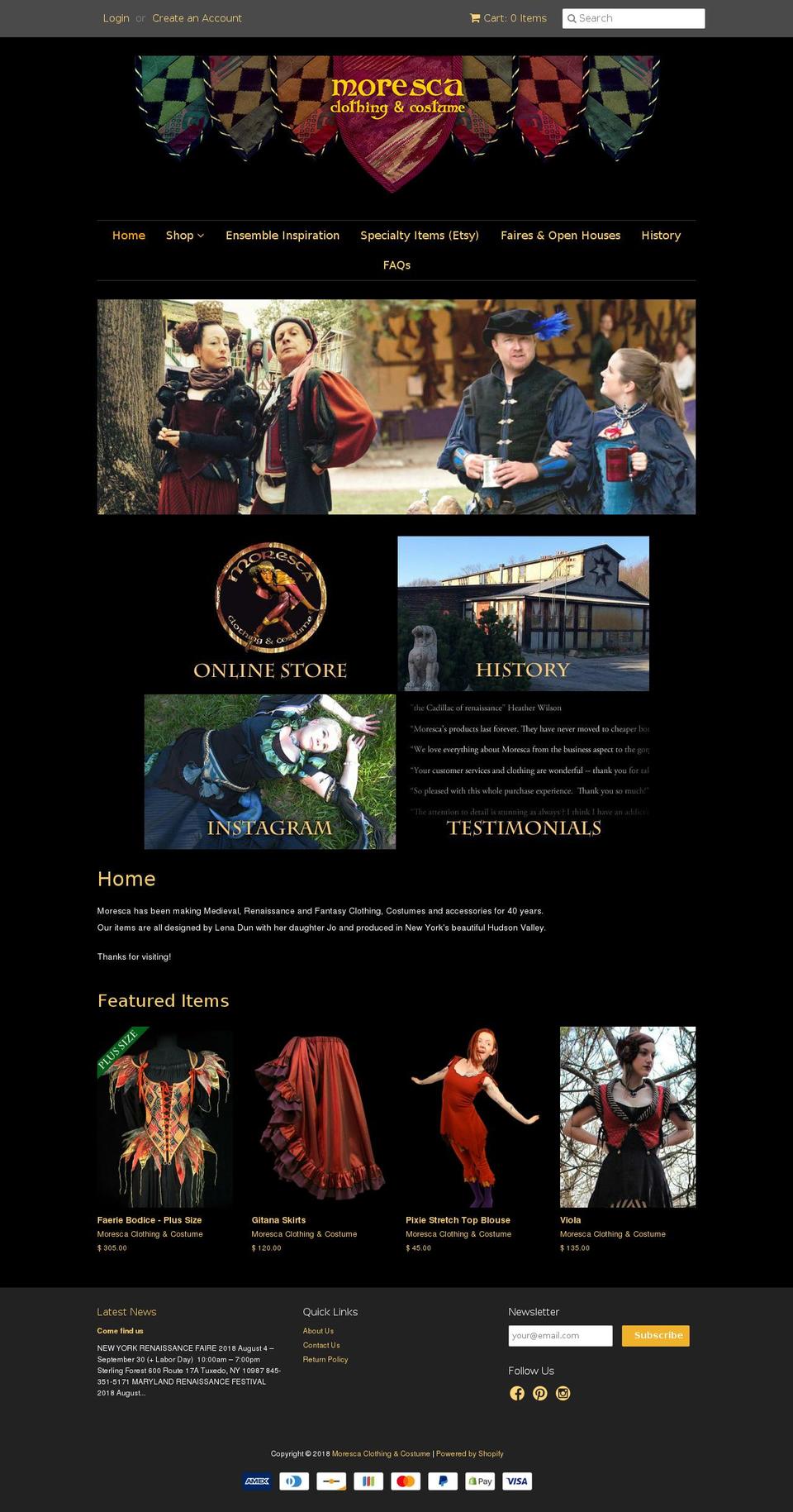 moresca-clothing-costume.myshopify.com shopify website screenshot
