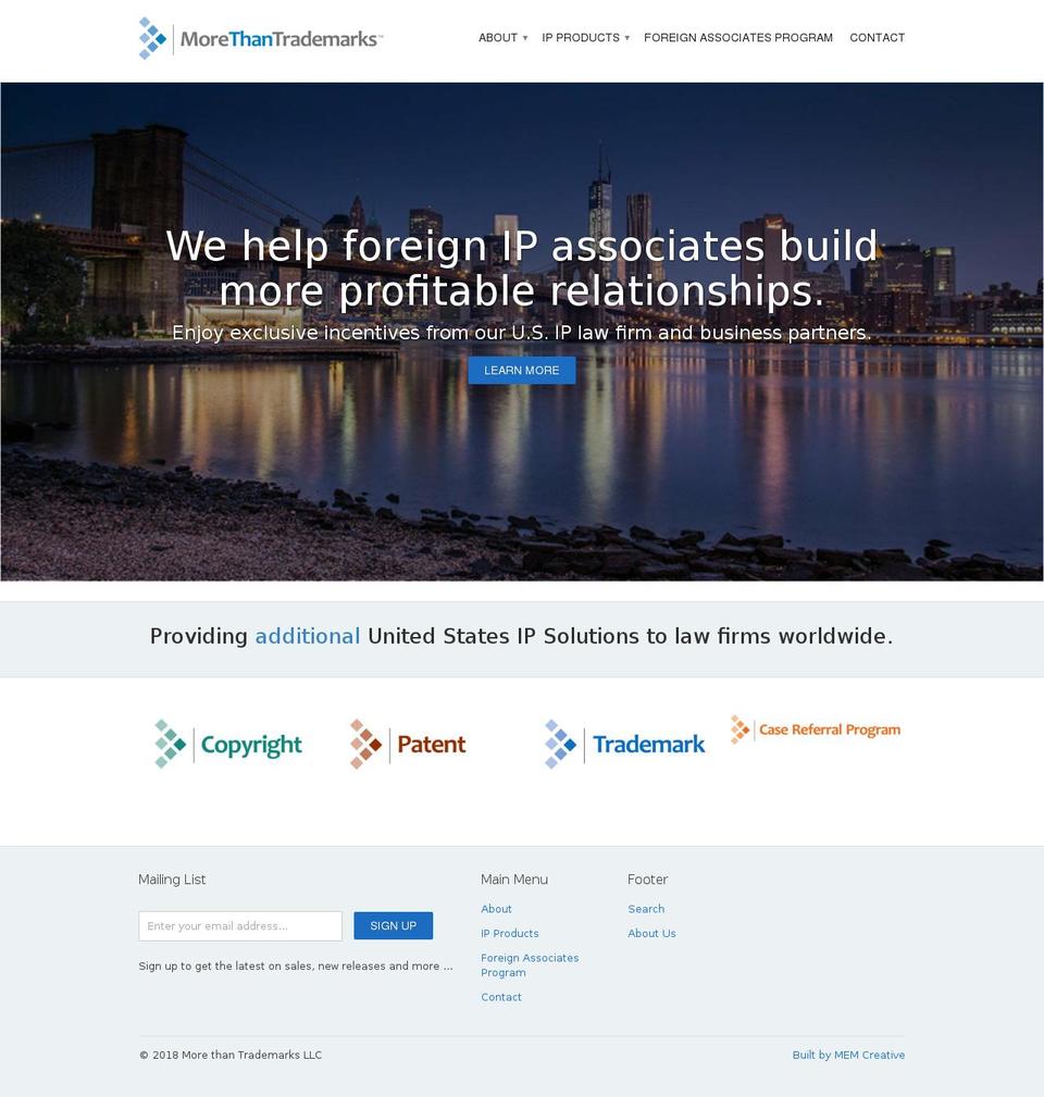 Custom Theme Shopify theme site example morethantrademarks.com
