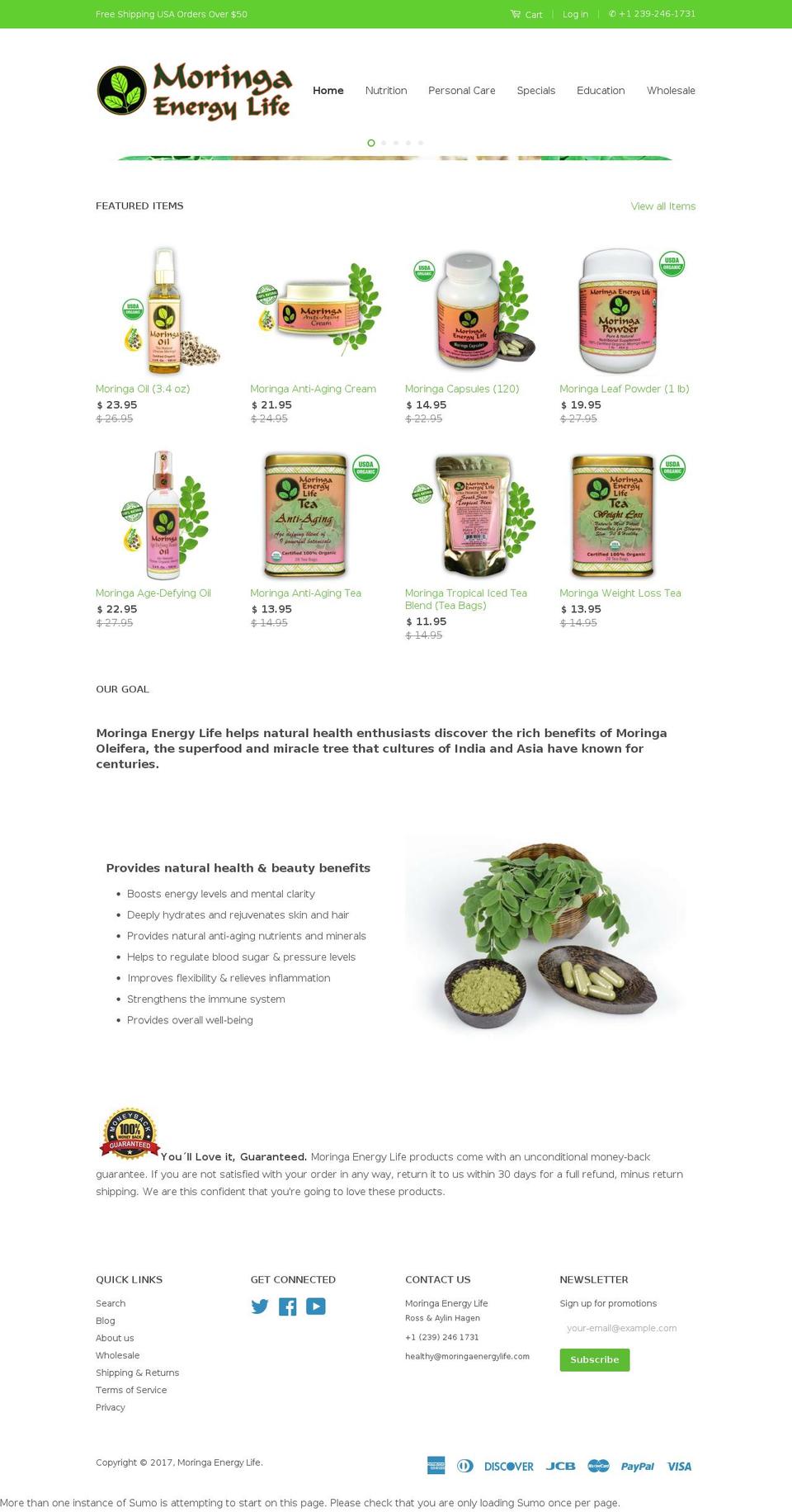 moringaenergytea.com shopify website screenshot