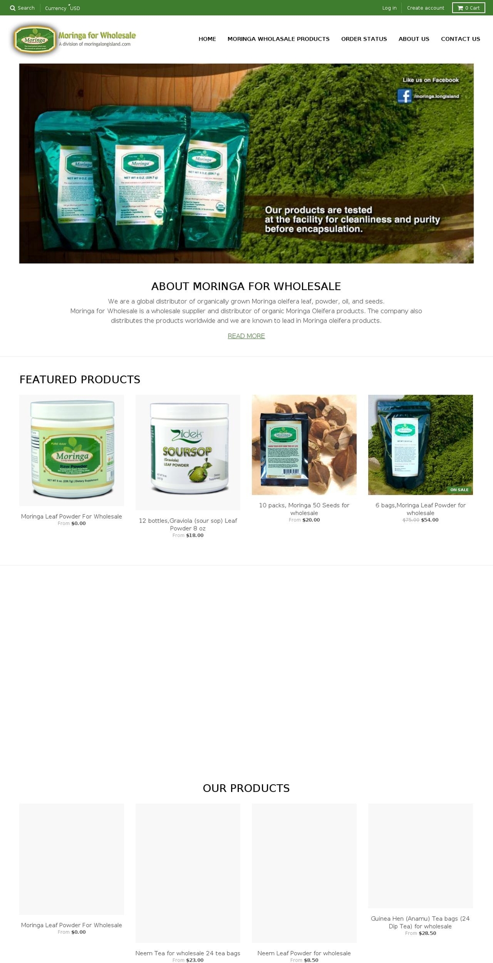 moringaforwholesale.com shopify website screenshot