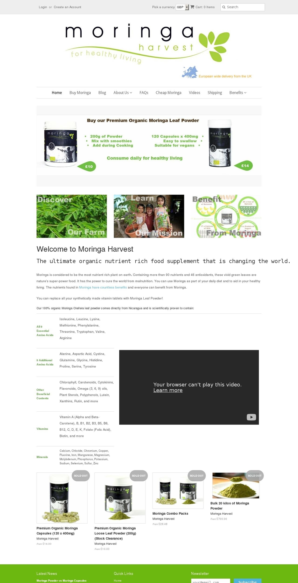 moringaharvest.co.uk shopify website screenshot