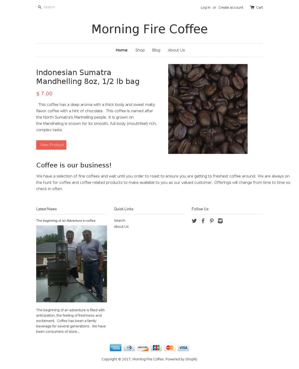 morningfirecoffee.com shopify website screenshot