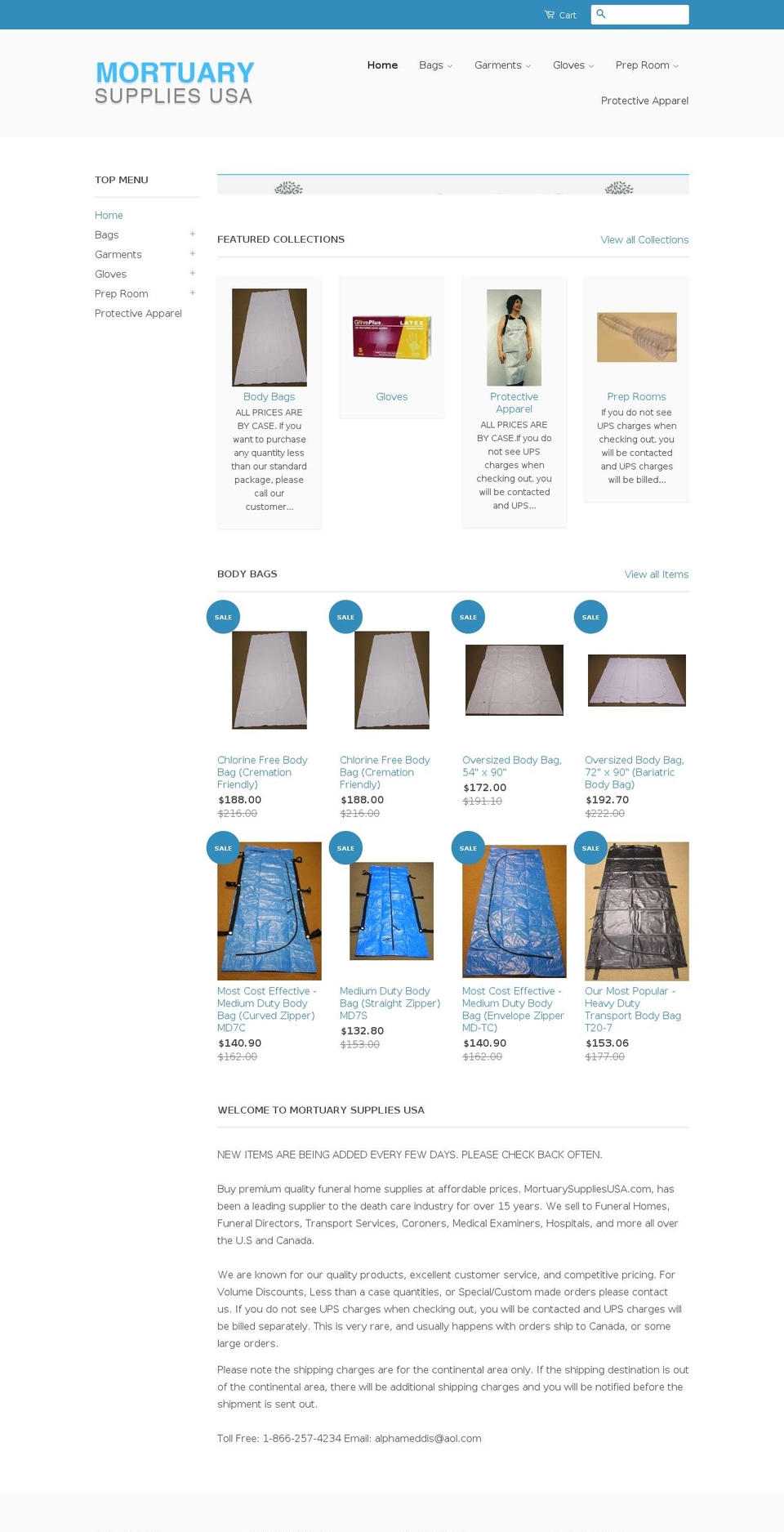 mortuarysuppliesusa.com shopify website screenshot