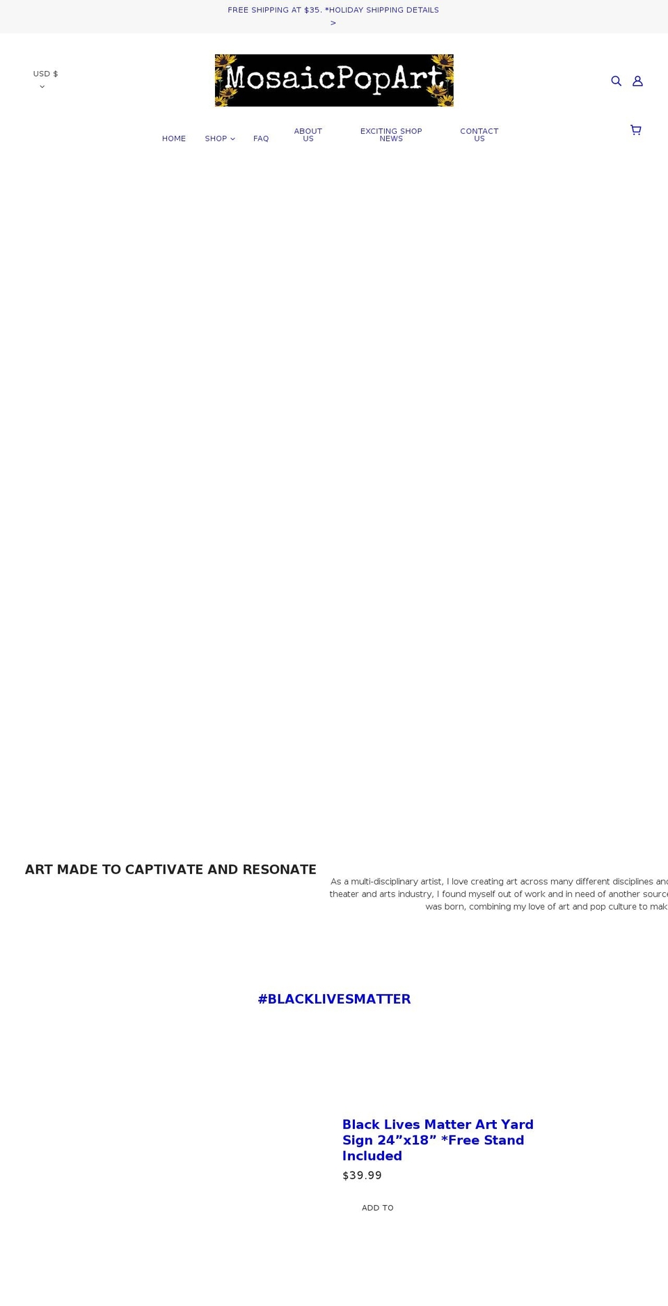 mosaicpopartshop.com shopify website screenshot