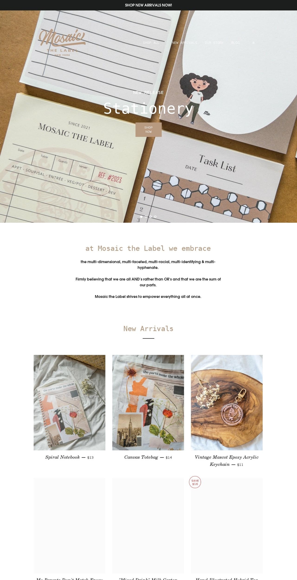 mosaicthelabel.com shopify website screenshot